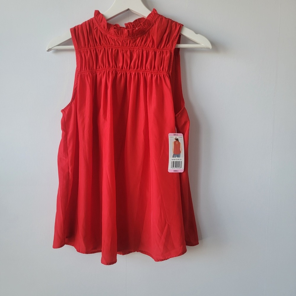 joie women's sleeveless tank flowy top sz S reffed high neck Button Keyhole Back